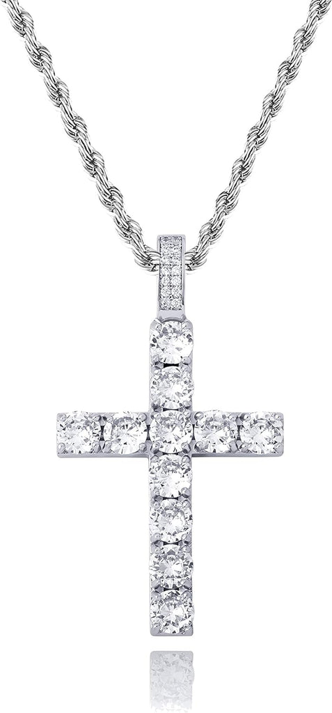 YOSZO Cross Necklace for Men Gold Necklace for Women Gold Heart Cross Jewelry 14K Silver Plated Solid Iced Cubic Zirconia Stainless Steel Pendant Chain