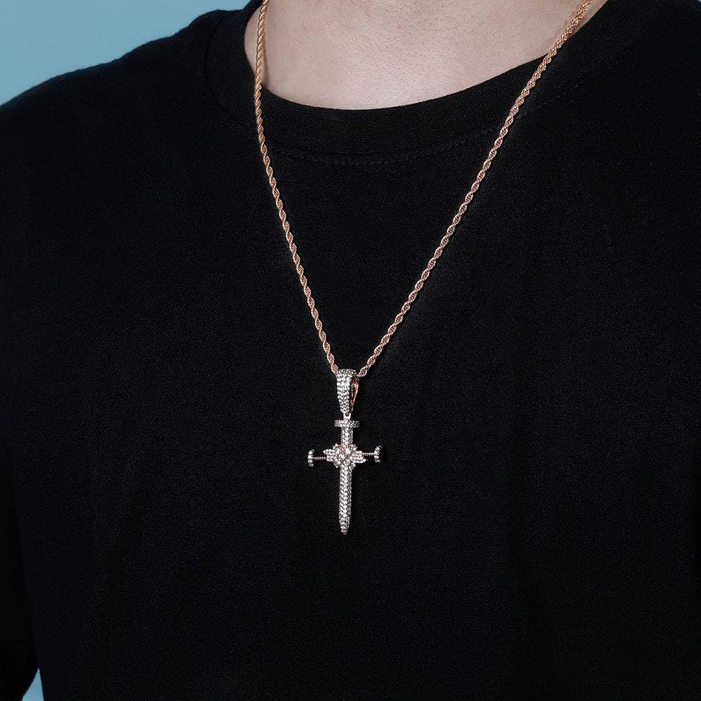 YOSZO Hip Hop Iced Out CZ Nail Cross Necklace 18K Gold Plated Simulated Diamond Pendant for Men