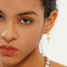 Charger l&#39;image dans la galerie, YOSZO Cross Hoop Dangle Earrings 14K Black Silver 5A+ Cubic Zirconia Cartilage Hypoallergenic Sterling Silver Cross Dangle Drop Earrings For Men Women-Yellow Gold