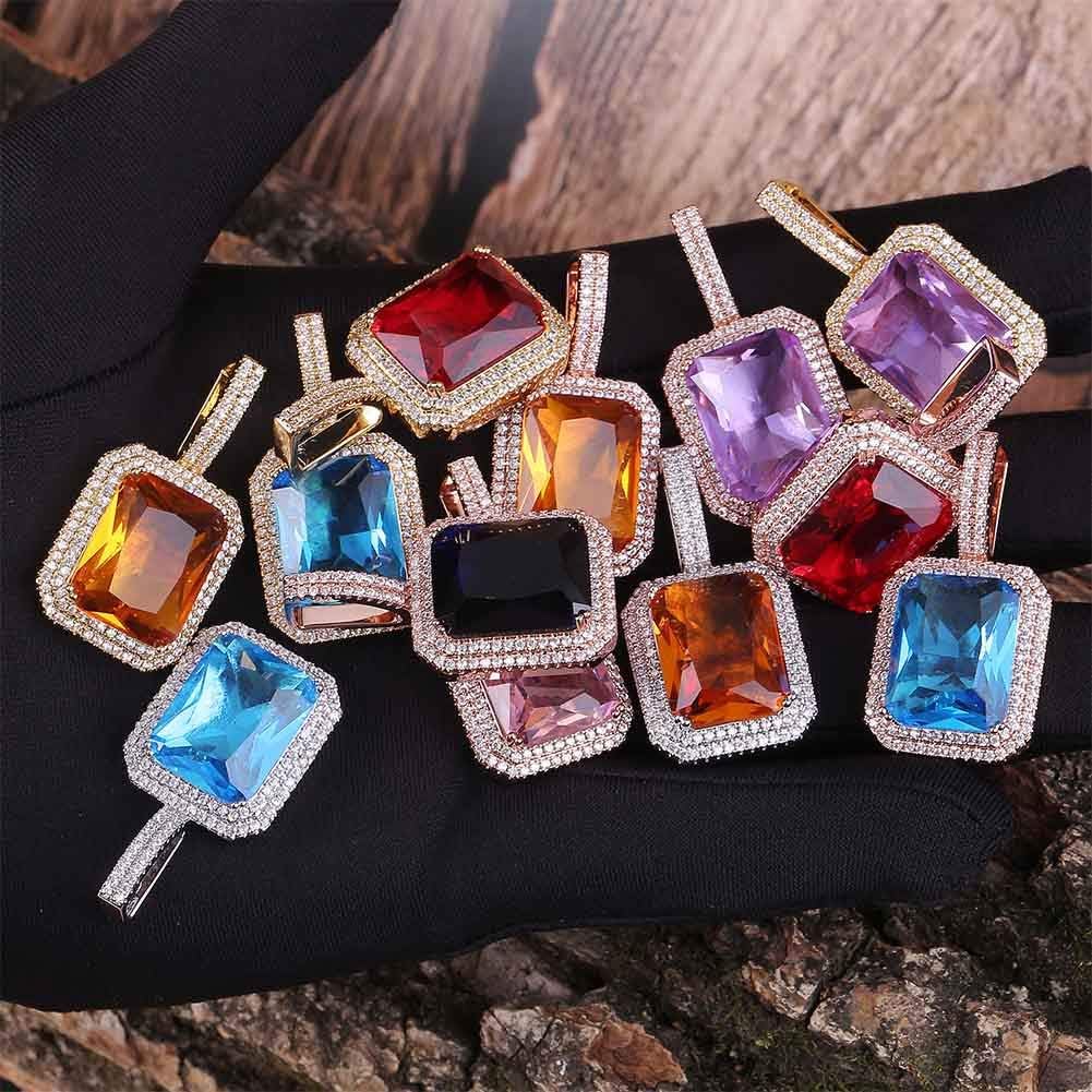 YOSZO Hip Hop 6 Colors Solitaire Pendant Cubic Zirconia Halo Pendant Necklace with Solid Back…