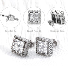 Laden Sie das Bild in den Galerie-Viewer, YOSZO Square Screw Stud Earrings For Men 5A+ Cubic Zirconia 925 Sterling Silver Screw Stud Back Square Flat Cartilage Hypoallergenic Stud Earrings