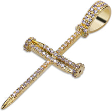 Charger l&#39;image dans la galerie, YOSZO 18K Gold Plated Iced Out Cubic Zirconia Classic Ankh Nail Mini Cross Egyptian Pendant Necklace Hip Hop Jewelry for Men Women with Stainless Rope Chain