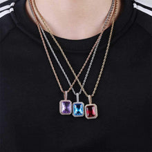 Laden Sie das Bild in den Galerie-Viewer, YOSZO Hip Hop 6 Colors Solitaire Pendant Cubic Zirconia Halo Pendant Necklace with Solid Back…