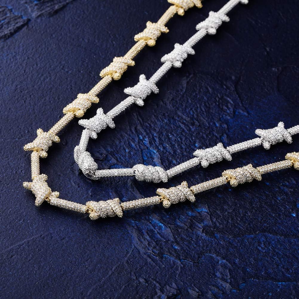 YOSZO 10mm Iced out Barbed Wire Link Chain 6 Times 14K Gold Filled Necklace for Men Hip Hop Rapper Accessory