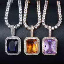 Laden Sie das Bild in den Galerie-Viewer, YOSZO Hip Hop 6 Colors Solitaire Pendant Cubic Zirconia Halo Pendant Necklace with Solid Back…