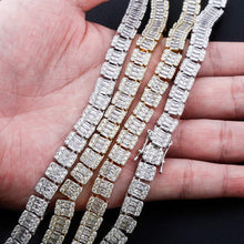 Load image into Gallery viewer, YOSZO 10MM 6 Times Gold Platinum Plated Full Bling Iced Out Baguette Round Clustered Tennis Chain CZ Lab Simulated Diamond chocker Necklace for Men