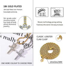 Cargar imagen en el visor de la galería, YOSZO 18K Gold Plated Iced Out Cubic Zirconia Classic Ankh Nail Mini Cross Egyptian Pendant Necklace Hip Hop Jewelry for Men Women with Stainless Rope Chain