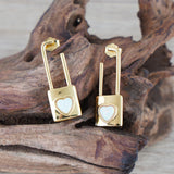 Promise Lock Stud Earrings for Women, 14K Gold Plated 925 Silver Heart Opal Earrings, Romantic Valentine's Day Gift for Girlfriend Wife, Minimalist Love Jewelry