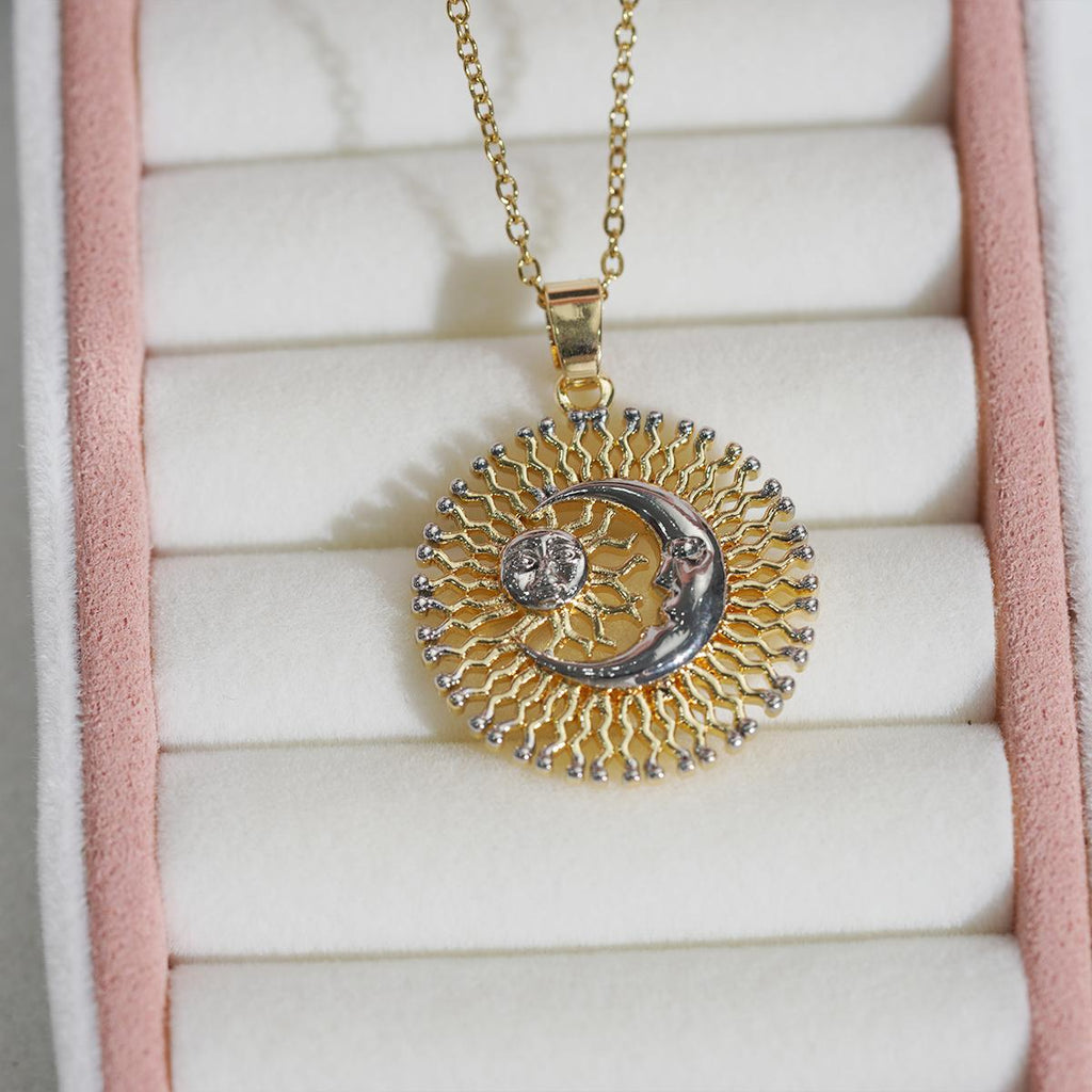 【Pendant Necklace】Sun Moon Pendant Necklace Stainless Steel Chain Copper Charm Bohemian Elegant Daily Wear for Women Girls