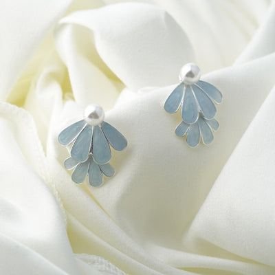 【Stud Earrings】Blue Petal & Pearl Flower Earrings, Fresh & Romantic, Ideal for Women Loving Nature - Inspired Styles