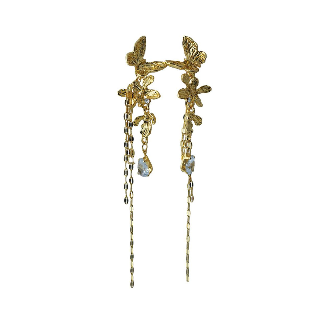 【Drop Earrings】Gold Plated Alloy ButterflyTassel Earrings with Crystals, Romantic & Glam for Fashion Ladies