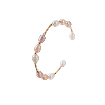 【Bracelet】Open-Ended Design Copper Bracelet with Three Colors Natural Pearl, Low-Profile Delicate Bracelet for Women