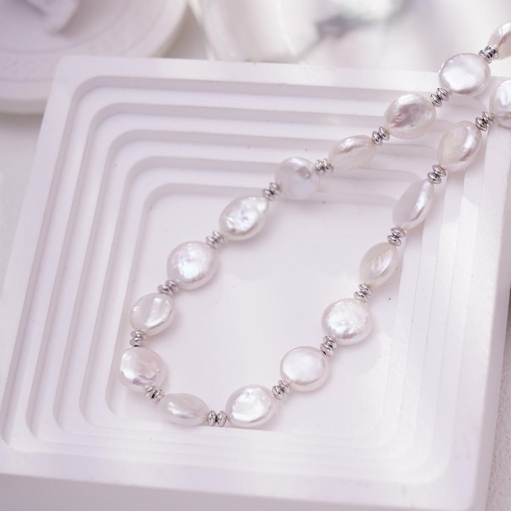 【Pendant Necklace】Silver Freshwater Pearl Chain Necklace Minimalist Elegant Jewelry for Women