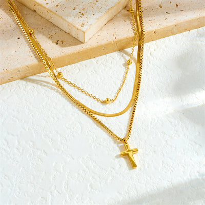 【Necklace】Multi-layer Stainless Steel  Necklace with Vintage Cross Pendant, Stylish Stackable Jewelry for Women