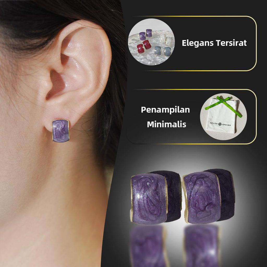 Subang Stud, Resin Berkilauan dalam Warna Ungu, Merah, Putih dan Biru-Kelabu, Sesuai untuk Dipakai Harian