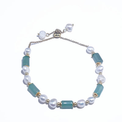 【Bracelet】Elegant Pearl & Green Chalcedony Bracelet, Stylish Daily Wear for Fashion Lovers