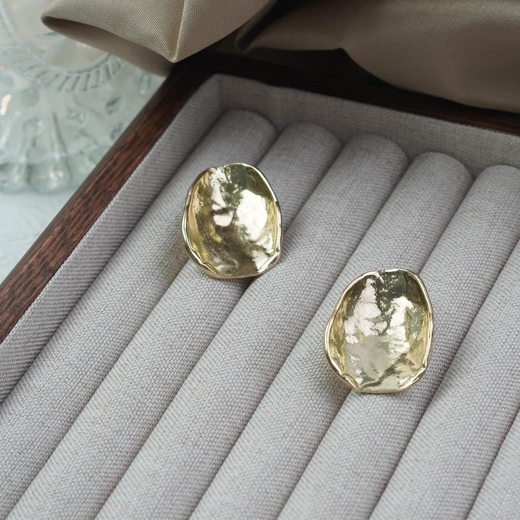 【Stud Earrings】Alloy Gold Plated Irregular Earrings, Textured & Minimalist, Chic Choice for Women