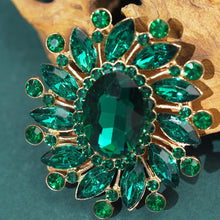 Load image into Gallery viewer, Kerongsang Bujur Kristal Hijau, Gaya Vintaj, Elegan untuk Pakaian Formal Wanita, Sesuai untuk Fesyen Retro pin  brooch