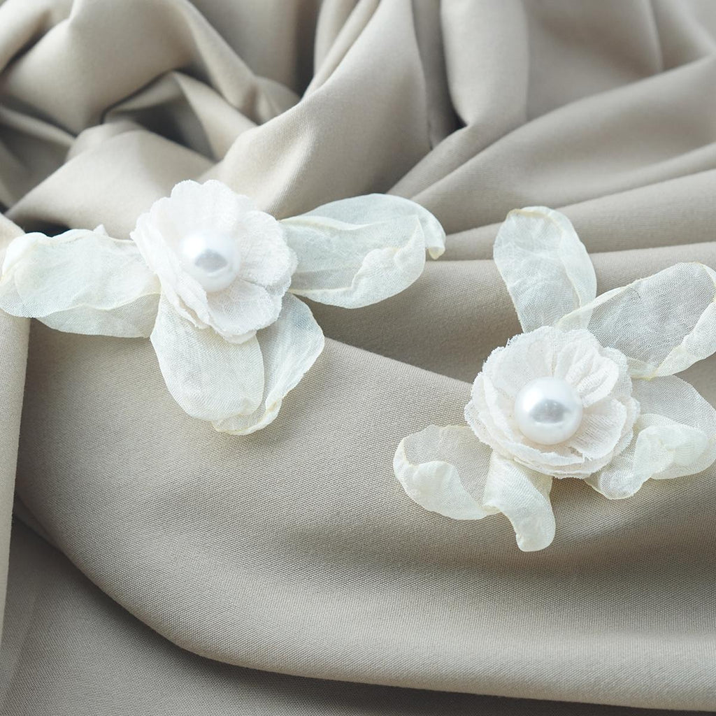 【Stud Earrings】Pink/White Fabric Flower Earrings with Pearl, Romantic & Sweet for Fashion Girls