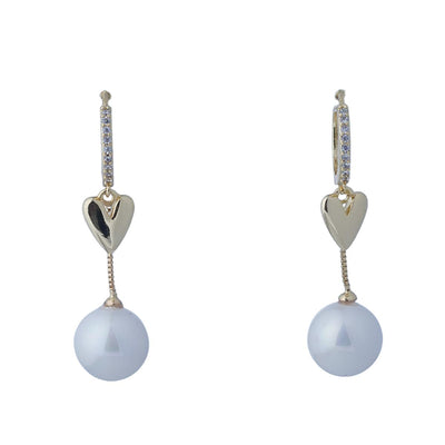 【Hoop Earrings】Alloy Gold Plated Heart &  Pearl Earrings with Zircon Inlaid, Romantic Sweet Style for Women
