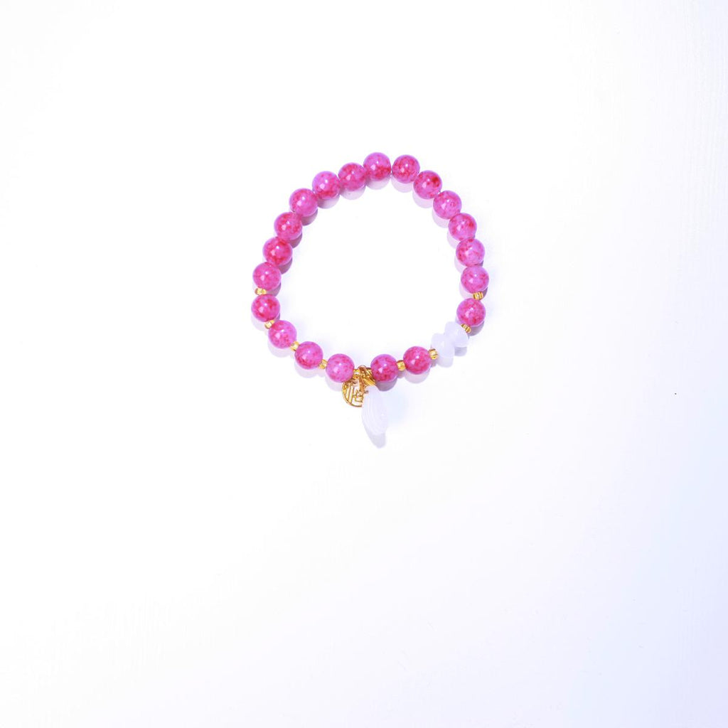 Gelang Manik, Delima Merah Jambu-Merah, Kuarza Putih, dengan Loket Pesona Nada Emas, Boleh Laras, Barang Kemas Bergaya, Hadiah untuk Wanita, Gelang