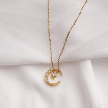 Load image into Gallery viewer, 【Pendant Necklace】Moon Star Pendant Necklace Stainless Steel Chain Gold-Tone Crystal Zirconia Celestial Romantic Elegant Jewelry for Women