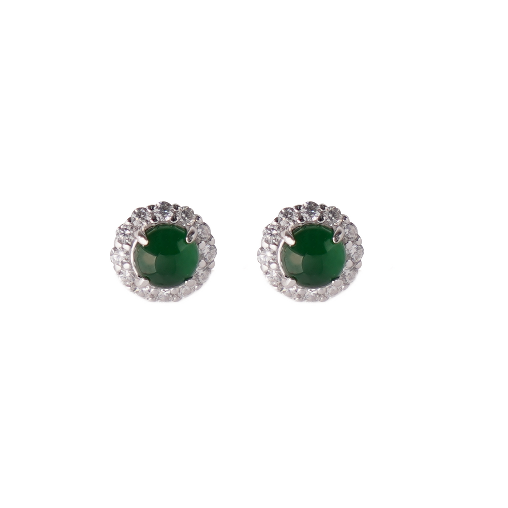 Jade Stud Earrings for Women, 925 Sterling Silver Green Jade Earrings with Cubic Zirconia Halo, Elegant Minimalist Studs, Gift Ready