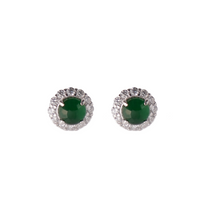 Load image into Gallery viewer, Jade Stud Earrings for Women, 925 Sterling Silver Green Jade Earrings with Cubic Zirconia Halo, Elegant Minimalist Studs, Gift Ready