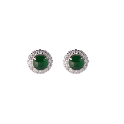 Jade Stud Earrings for Women, 925 Sterling Silver Green Jade Earrings with Cubic Zirconia Halo, Elegant Minimalist Studs, Gift Ready