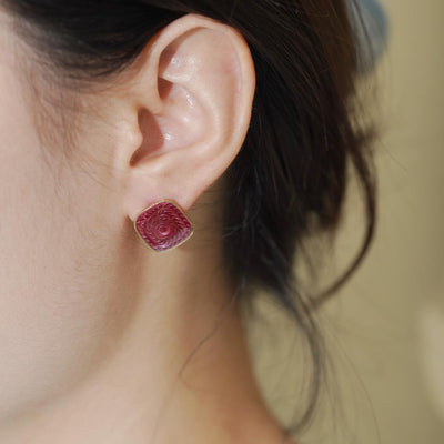 【Stud Earrings】Gold - Edged Spiral - Textured Earrings (Burgundy/Gray) for Daily Chick