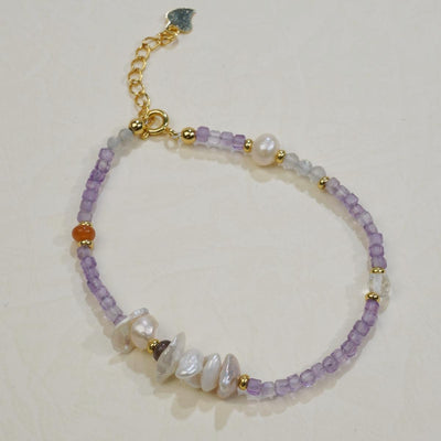 【Beaded Bracelet】Natural Amethyst & Pearl Bracelet, Retro Romantic Style, Perfect for Fashion Women