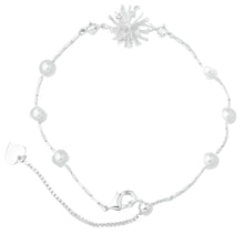 Load image into Gallery viewer, Elegant Snowflake Pearl Bracelet - Silver-Tone Chain with Cubic Zirconia &amp; Faux Pearls, Adjustable Women&#39;s Accessory