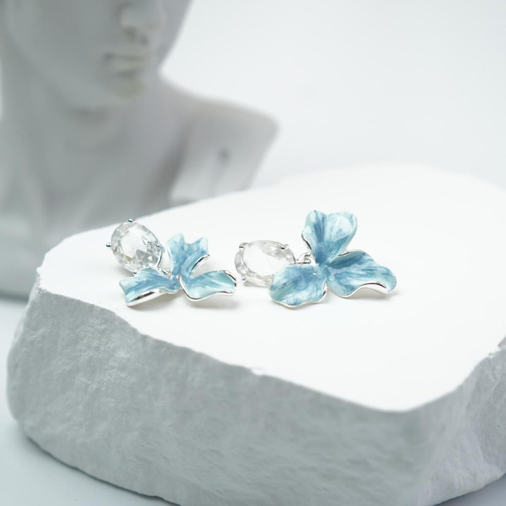 【Drop Earrings】Copper Blue Petal Earrings with Crystal, Romantic Sweet Style, For Women