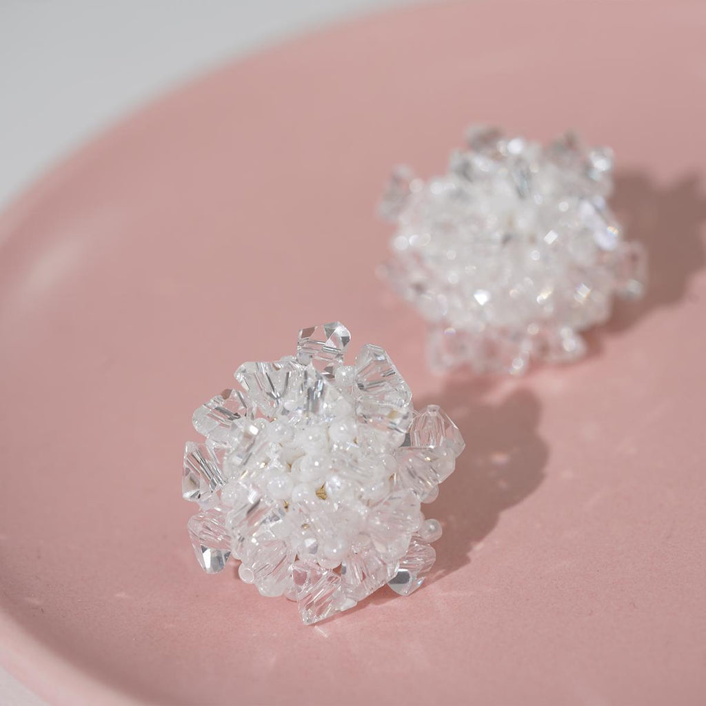 【Beaded Flower Stud Earrings】Handmade 3D Cluster Earrings (Pink/Blue/Yellow/White),Casual Style