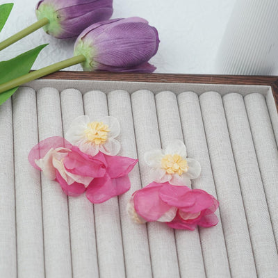 【Stud Earrings】Pink-White Floral Earrings with Lightweight Cloth Petals, Sweet & Romantic for Fashion Girls