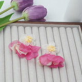 【Stud Earrings】Pink-White Floral Earrings with Lightweight Cloth Petals, Sweet & Romantic for Fashion Girls