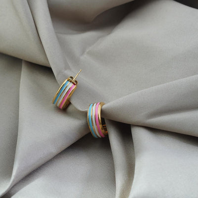 【Hoop Earrings】Alloy Gold-Plated Colorful Enamel Striped Earrings, Cute & Lively Style for Women