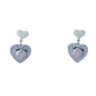 【Drop Earrings】Pink Peach & Love Heart Earrings with Zircon , Sweet & Playful Style for Young Girls