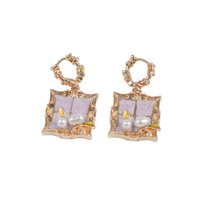【Drop Earrings】Purple French Court Style Earrings with Pearl Decorated, Romantic & Elegant for Women