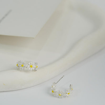 【Hoop Earrings】C-shaped Yellow Daisies Earrings, Fresh & Playful, Perfect for Young Trend Women