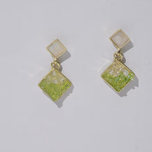 Load image into Gallery viewer, 【Stud Earrings】Gold - Edged White &amp; Green Square - Glitter Earrings for Daily Chick