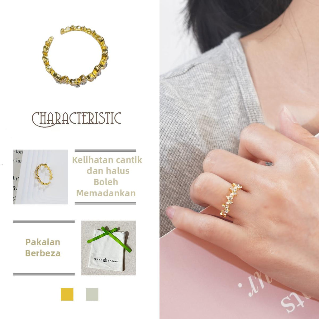 Cincin Anggur Rama-rama, Halus, Barang Kemas Aloi Emas Zirkon, Gaya Romantik dan Manis, Sesuai untuk Pakaian Harian dan Pesta stainless  steel  ring