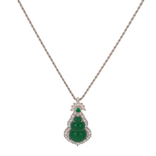 Load image into Gallery viewer, 【Pendant Necklace】Green Chalcedony Gourd Pendant Necklace with  Alloy Frame &amp; Zircon Accents fashion Jewelry gift for women Fortune Blessing