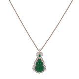 【Pendant Necklace】Green Chalcedony Gourd Pendant Necklace with  Alloy Frame & Zircon Accents fashion Jewelry gift for women Fortune Blessing