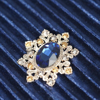 Vintage Style Oval Blue Rhinestone Brooch | Crystal & Zircon | Elegant for Women's Formal & Retro Outfits