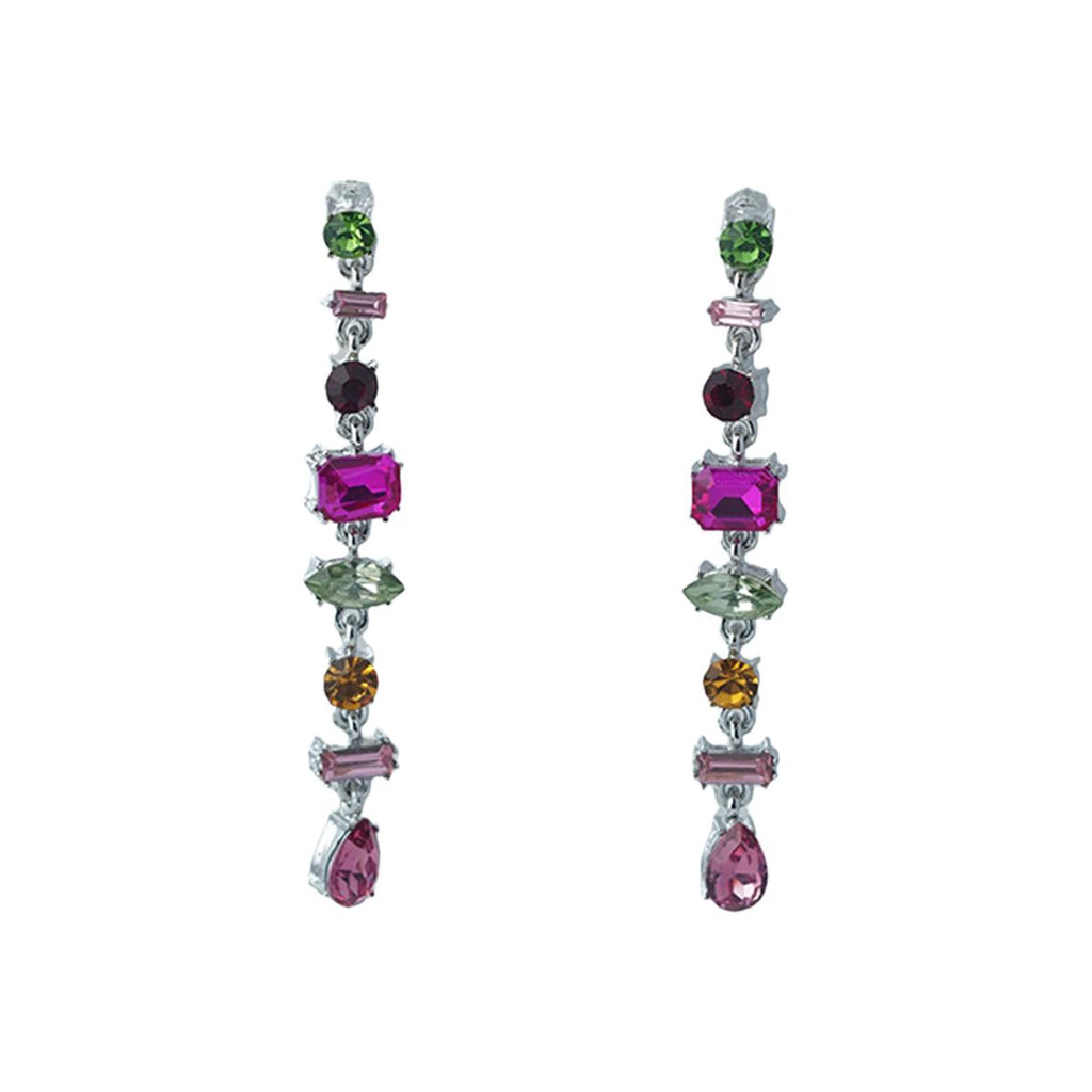 【Drop Earrings】Silver Plated Alloy Earrings with Multi Color Stones, Glam Retro & Artistic Style for Ladies