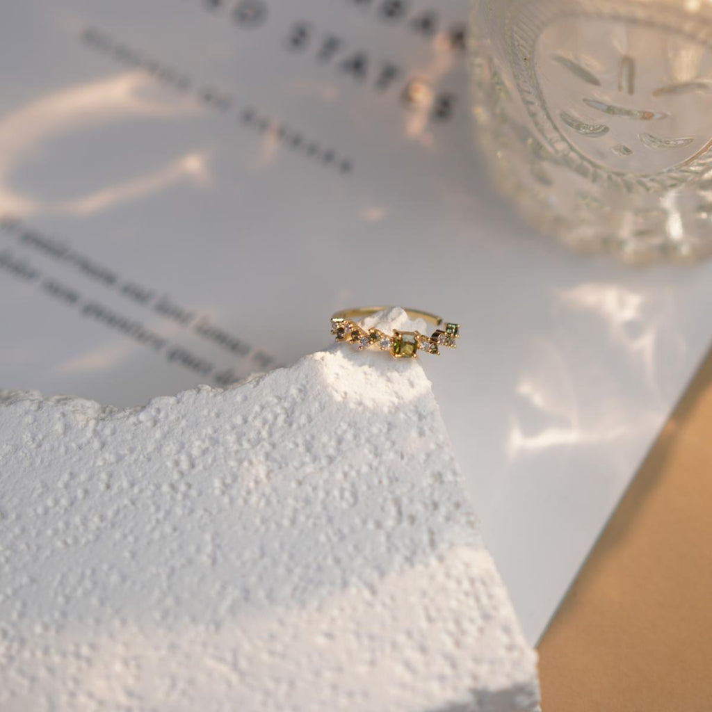 【Open Ring】Gold/Silver Plated Copper Alloy Rings with Yellow/Green Square Zircon, Chic Daily Jewelry for Women