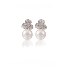 Load image into Gallery viewer, 【Stud Earring】Silver Floral with Shining Zircon Natural Freshwater Pearl Stud Earring, Women Classic Earring for Working or Dating