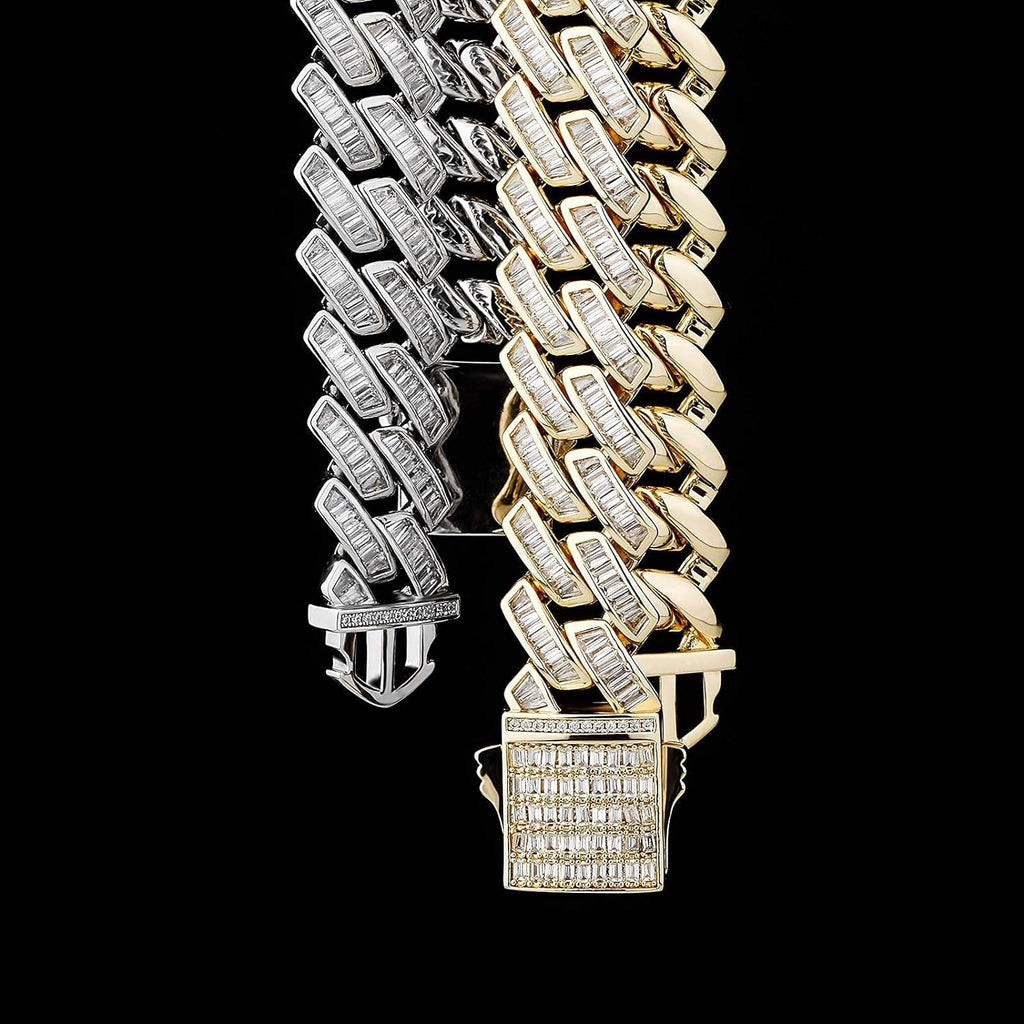 YOSZO 12mm/18mm Baguette Diamond Miami Cuban Link Chain and Bracelet for Men Women…