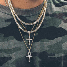 Cargar imagen en el visor de la galería, YOSZO Ankh Cross Pendant 18K Gold Plated Fully Iced Out CZ Egyptian Ankh Religious Chain Necklace for Men Women